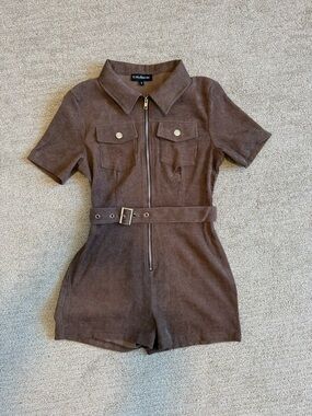Elly Bazar Brown Short Sleeve Belted Romper